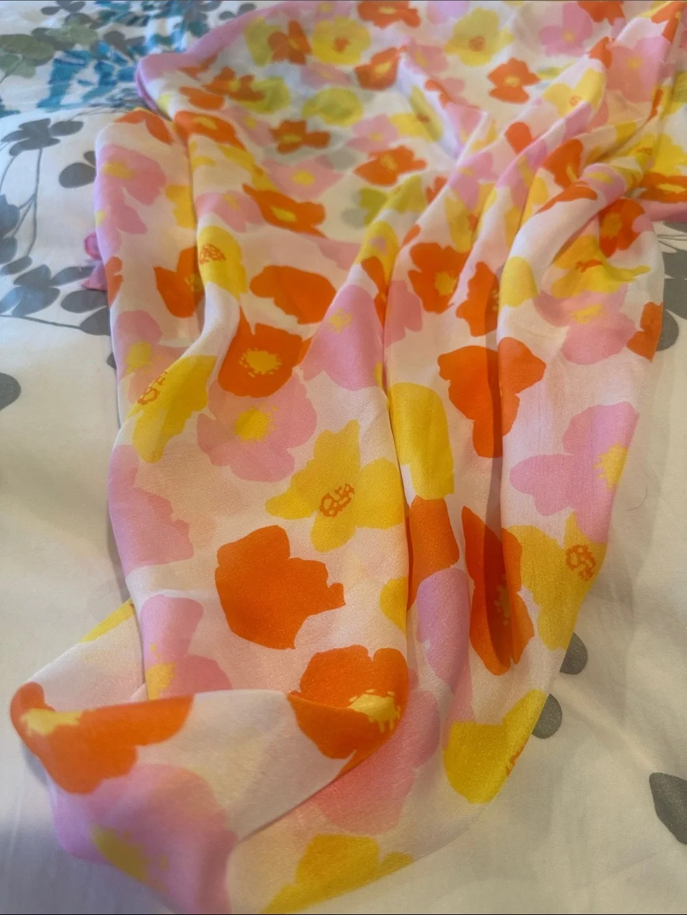 Floral Pink and Orange Scarf-Style Bedding Accent